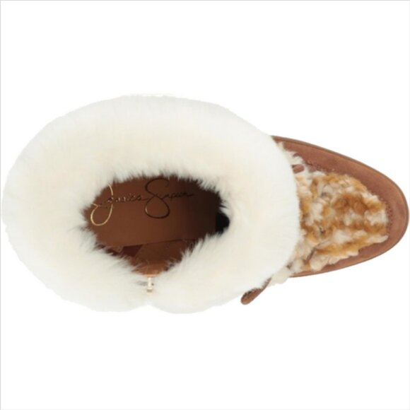 Jessica Simpson Myina Wedge Fur Bootie Ankle Boot in Tobacco - Picture 5 of 7